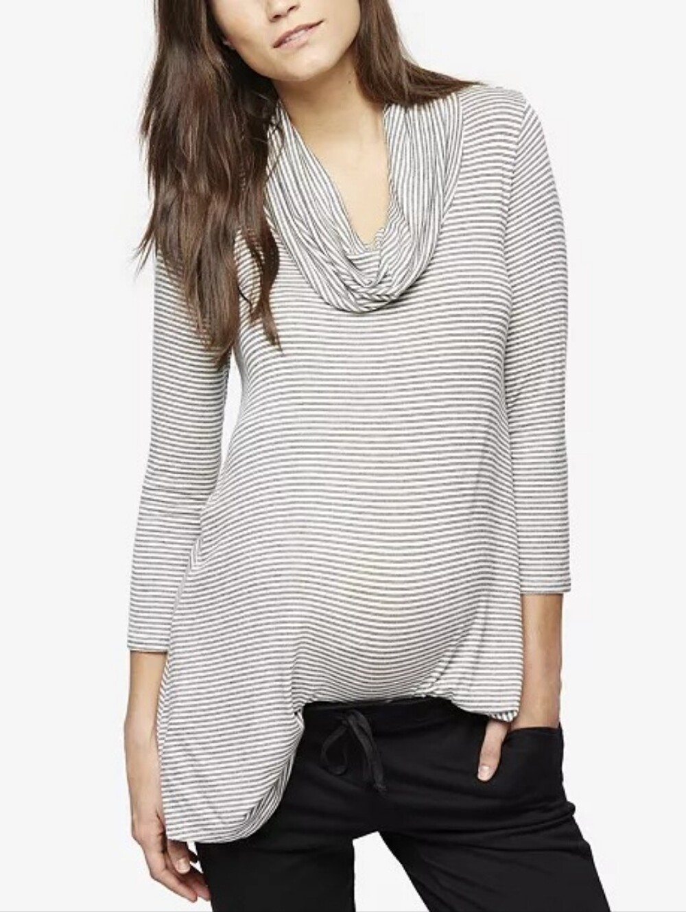A Pea in the Pod Maternity Black & White Striped Cowl Neck Top